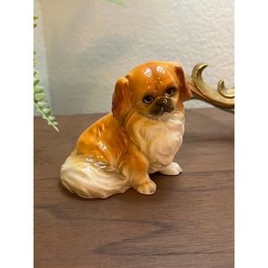 Vintage Pekingese Glazed Porcelain Figure 3" Excellent Condition
